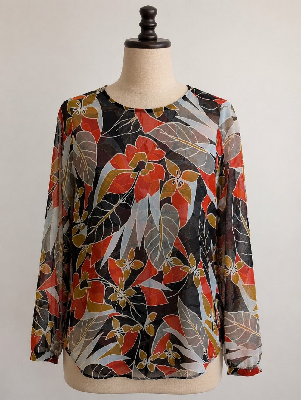 RW&CO. Floral Sheer Mesh Long Sleeve Blouse – Size Medium - Picture 2 of 4